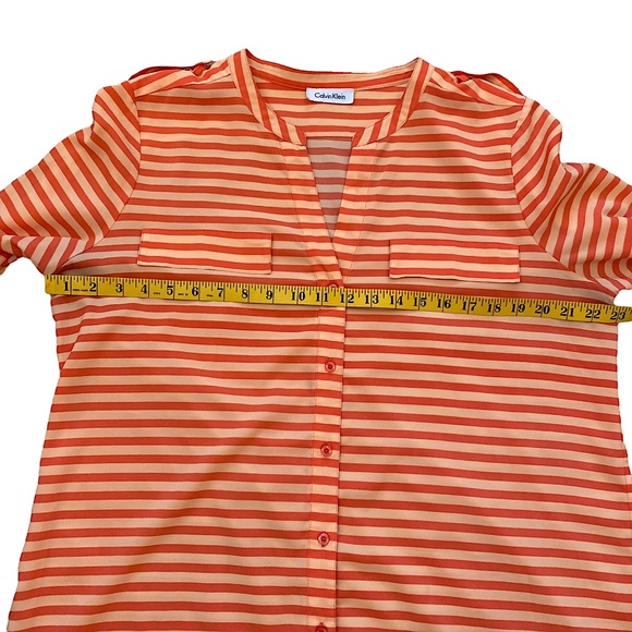 CALVIN KLEIN  | ORANGE STRIPED BUTTON DOWN SHIRT - Picture 10 of 14